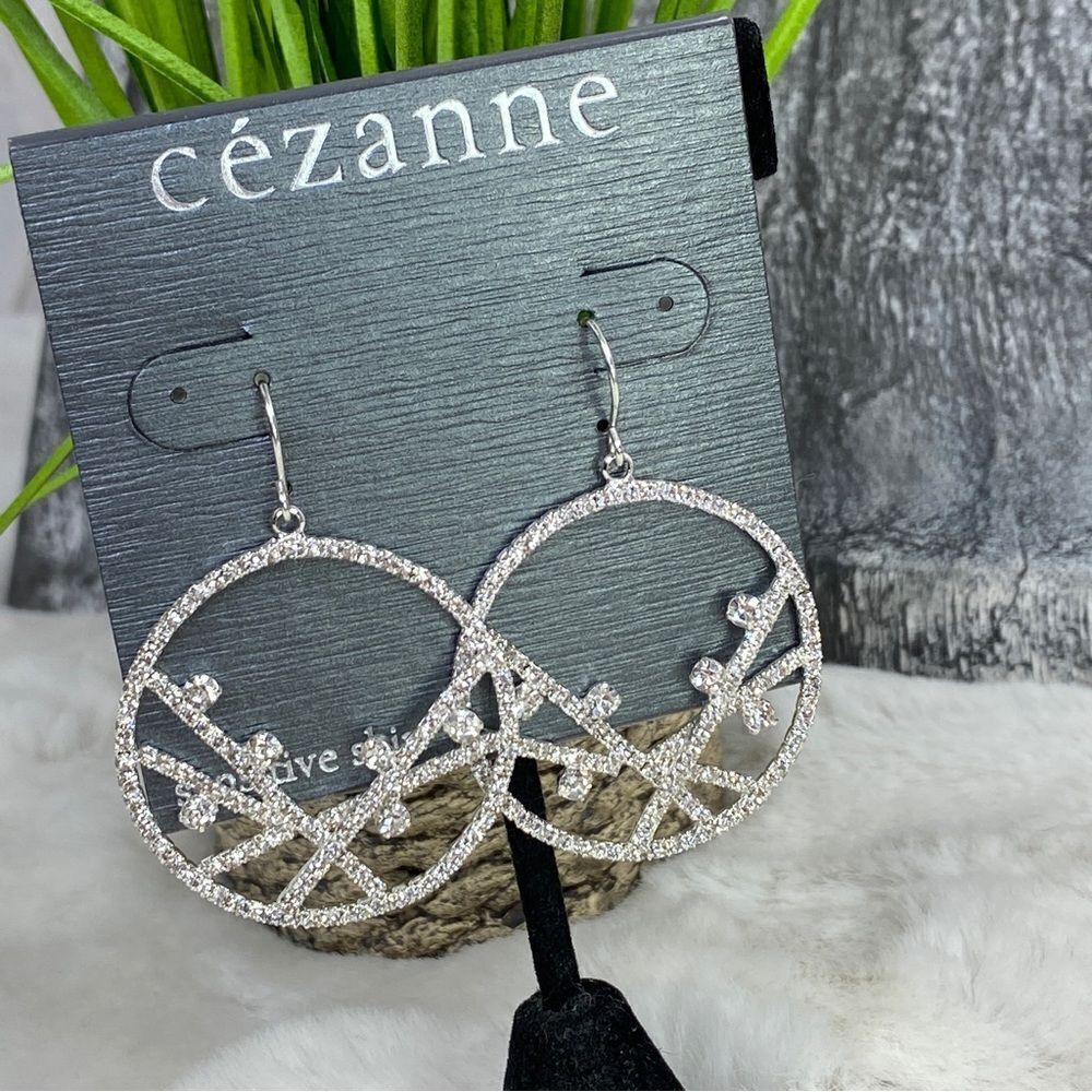 Cezanne Rhinestone Abstract Drop Dangle Fashion Earrings Silver Tone